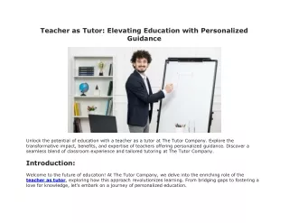 Teacher as Tutor