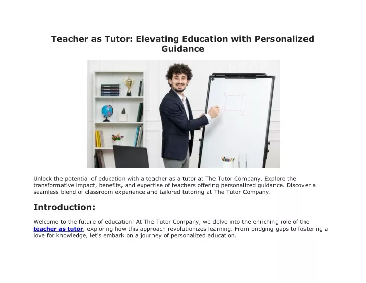 teacher as tutor elevating education with