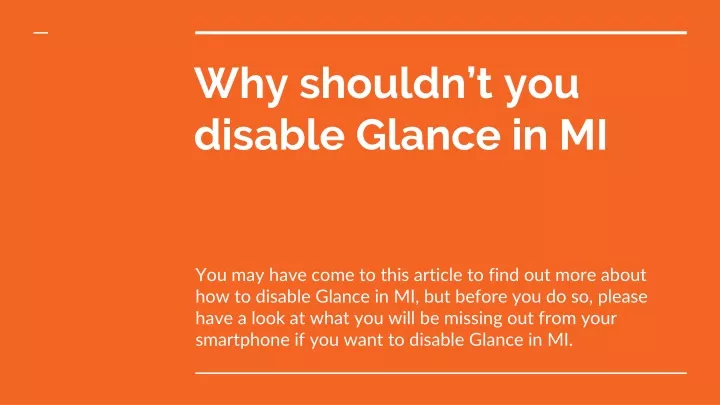 why shouldn t you disable glance in mi