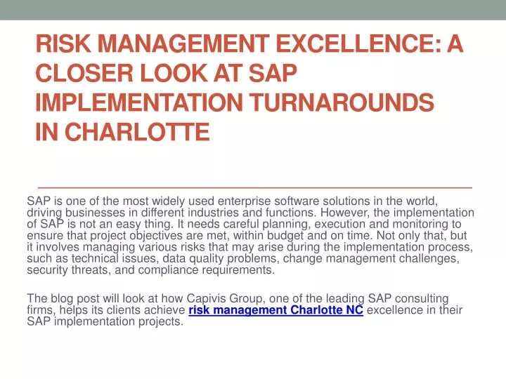 risk management excellence a closer look at sap implementation turnarounds in charlotte