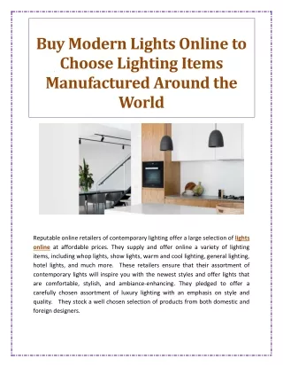 Buy Modern Lights Online to Choose Lighting Items Manufactured Around the World