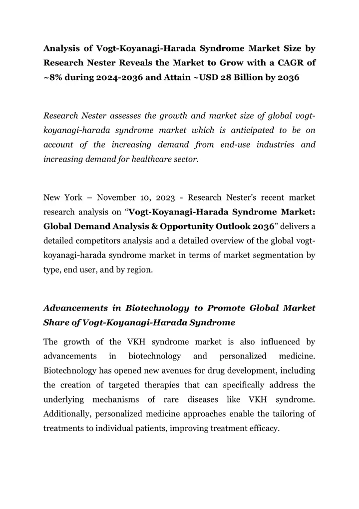 analysis of vogt koyanagi harada syndrome market