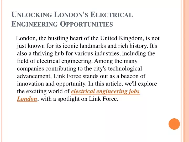 unlocking london s electrical engineering opportunities