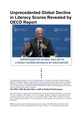 OECD Report: Unprecedented Global Decline In Literacy Scores
