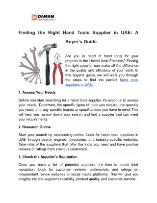 Finding the Right Hand Tools Supplier in UAE_ A Buyer’s Guide