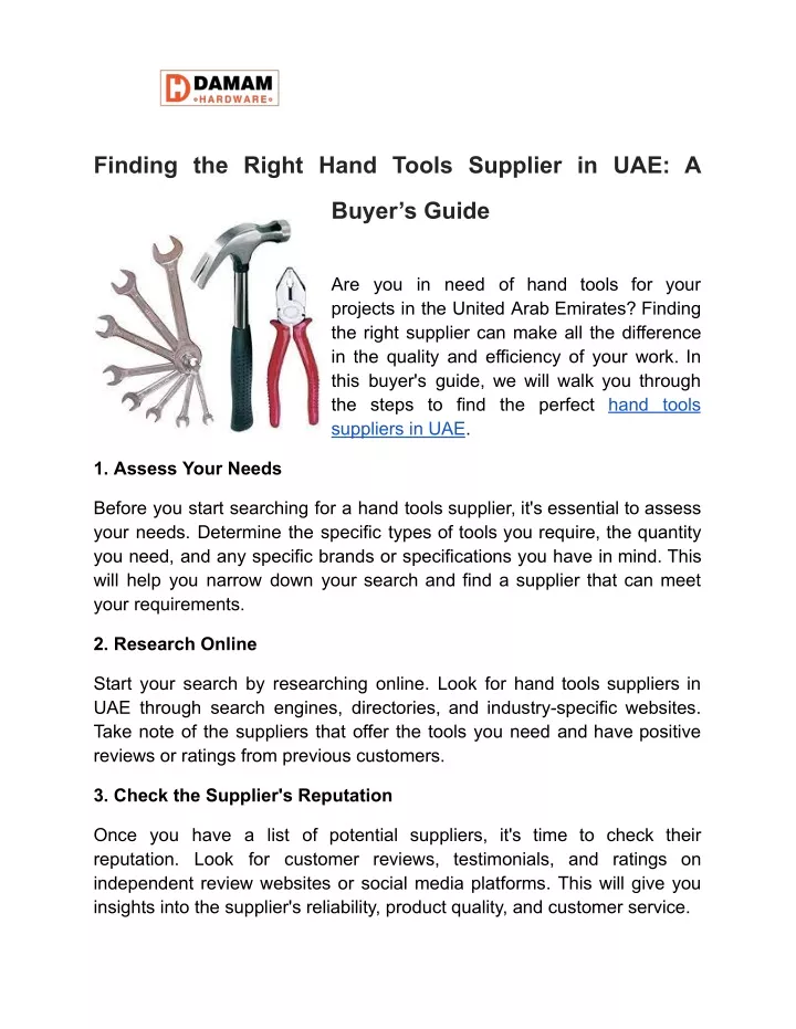 finding the right hand tools supplier in uae a