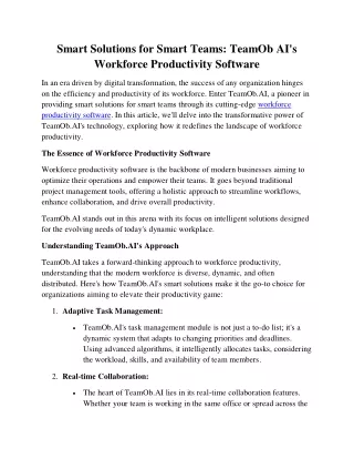 Smart Solutions for Smart Teams TeamOb.AI's Workforce Productivity Software