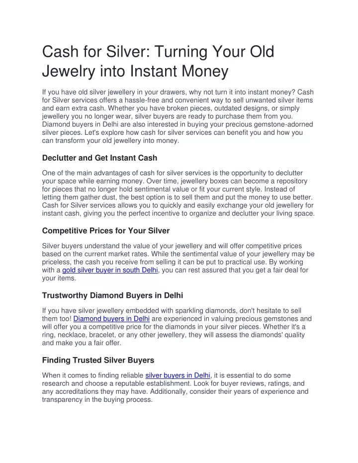 cash for silver turning your old jewelry into