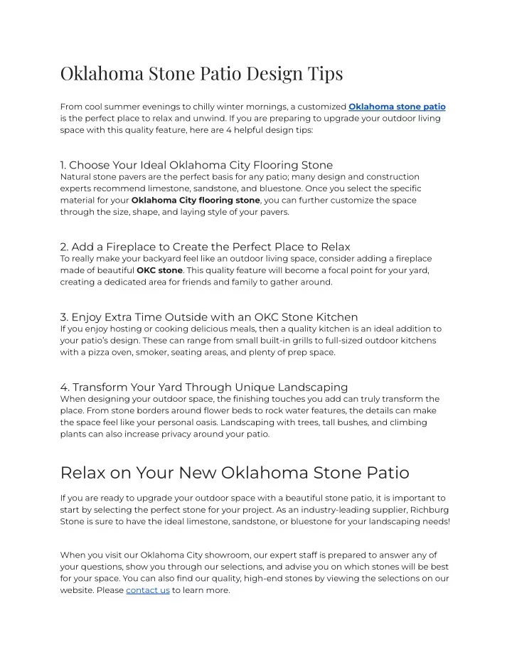 oklahoma stone patio design tips