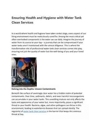 Ensuring Health and Hygiene with Water Tank Clean Services