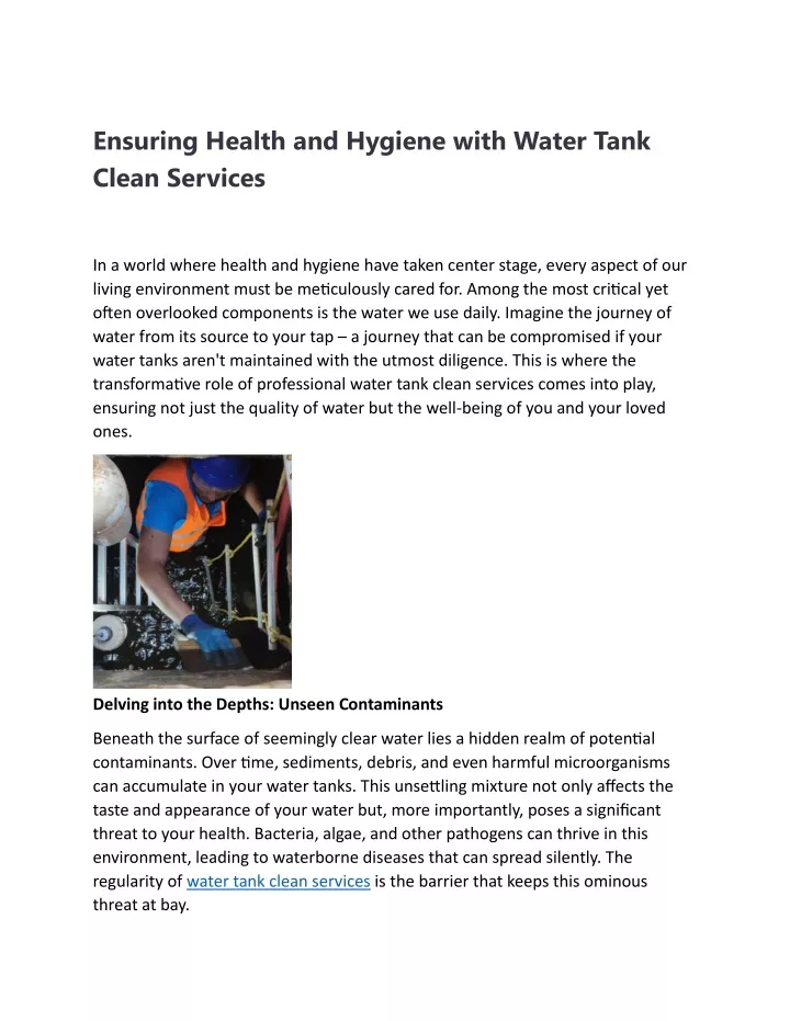 ensuring health and hygiene with water tank clean
