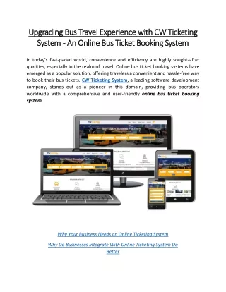 Upgrading Travel Experience with CW Ticketing System - Bus Ticket Booking System