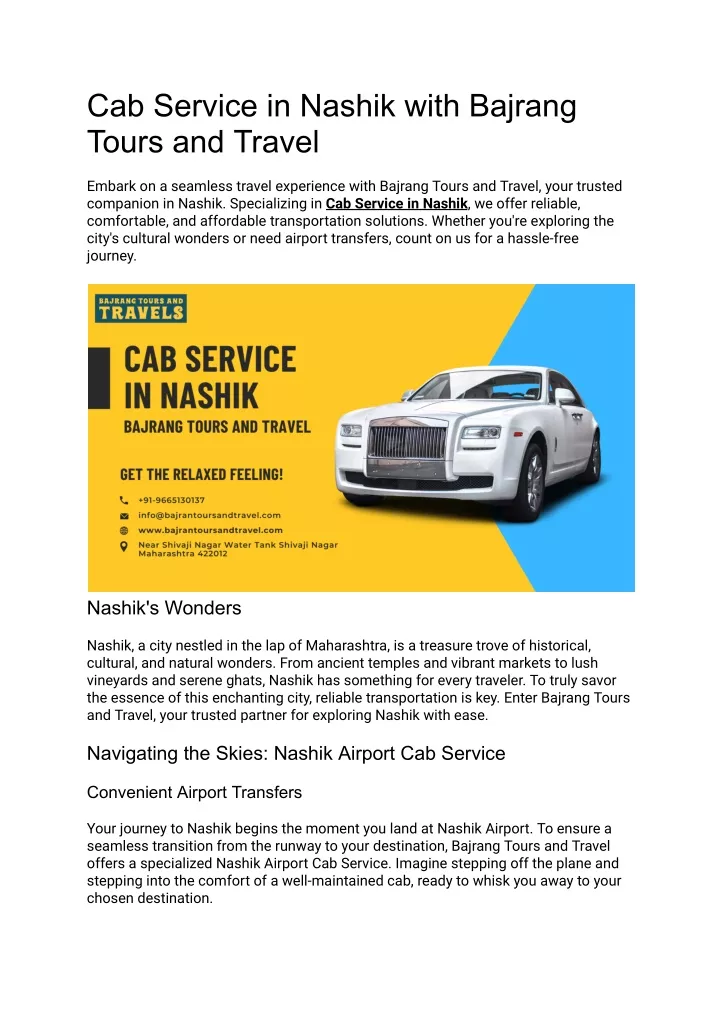 cab service in nashik with bajrang tours