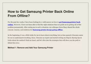 How to Get Samsung Printer Back Online From Offline?