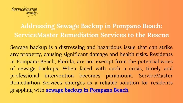 addressing sewage backup in pompano beach