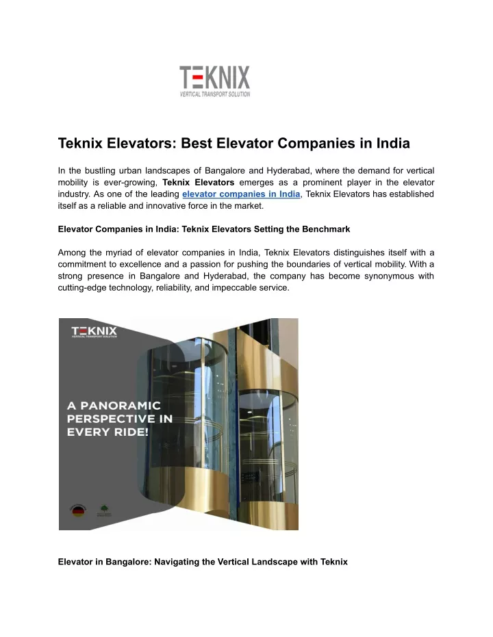 teknix elevators best elevator companies in india