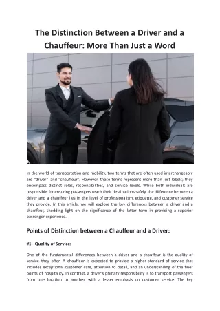 The Distinction Between a Driver and a Chauffeur - More Than Just a Word - MKL C