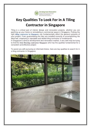 Key Qualities To Look For in A Tiling Contractor in Singapore