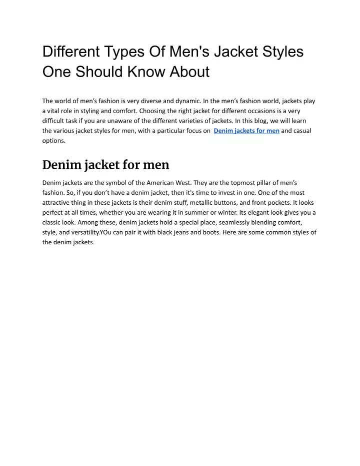 different types of men s jacket styles one should