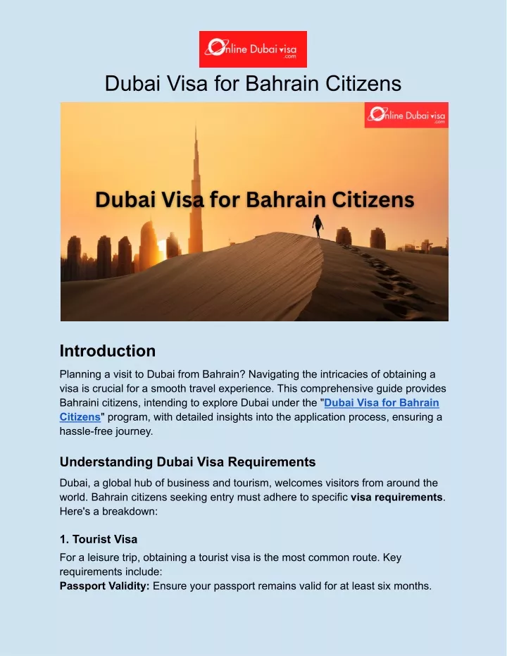 dubai visa for bahrain citizens