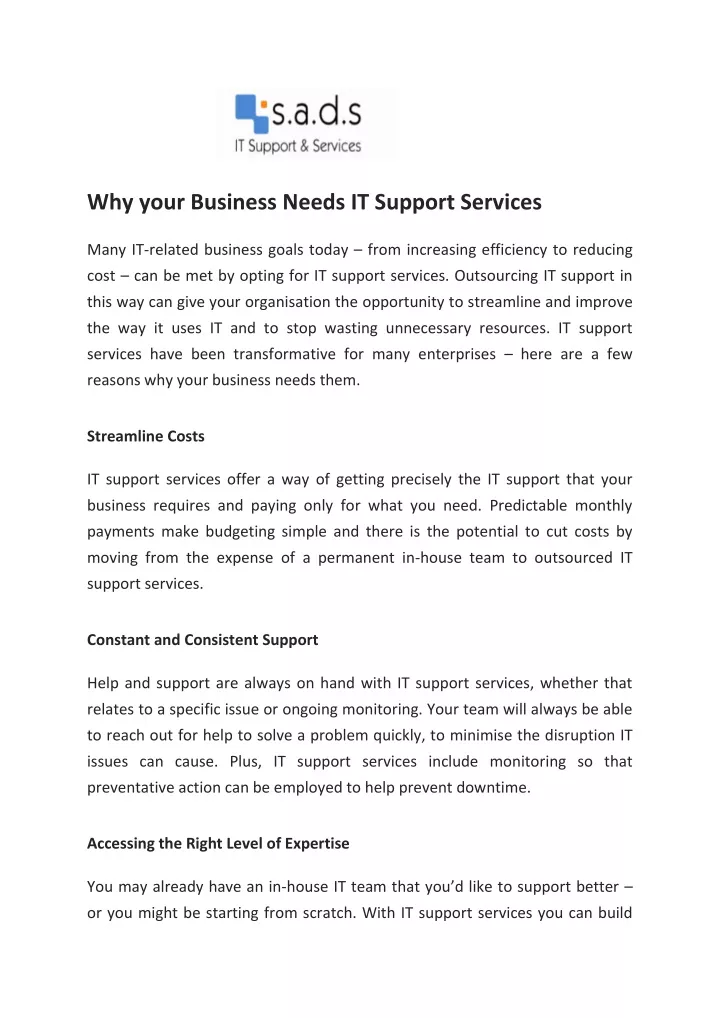 why your business needs it support services