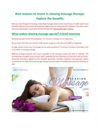Best reasons to invest in relaxing massage therapy - Explore the benefits