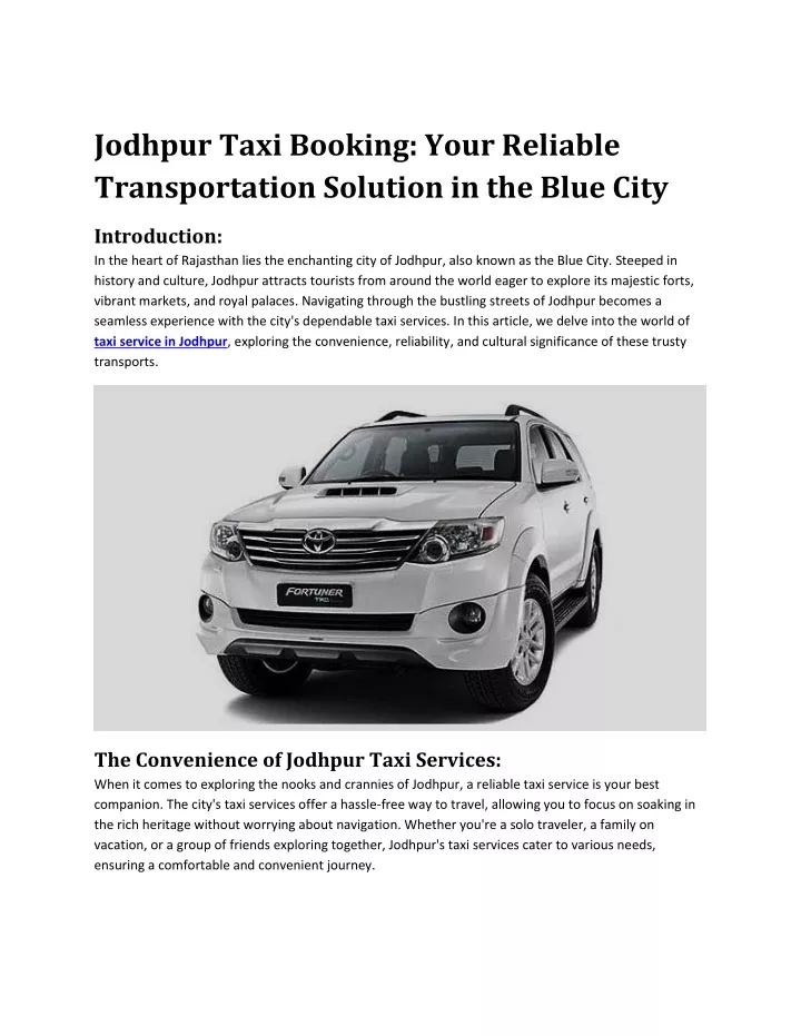 jodhpur taxi booking your reliable transportation