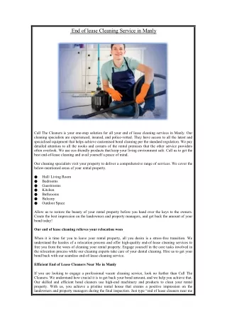 end of lease cleaning service in manly