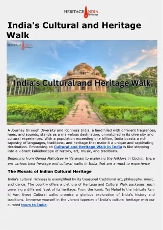 India's Cultural and Heritage Walk A Journey through Diversity and Richness