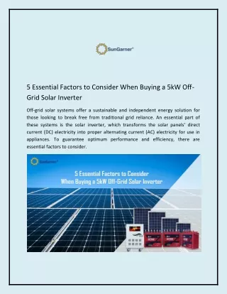 5 Essential Factors to Consider When Buying a 5kW Off