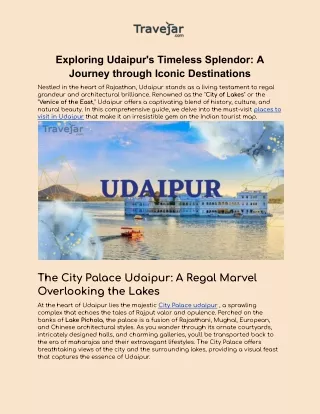 Exploring Udaipur's Timeless Splendor - A Journey through Iconic Destinations