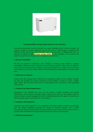 Choosing the Right Corrosive Storage Cabinet for Your Laboratory