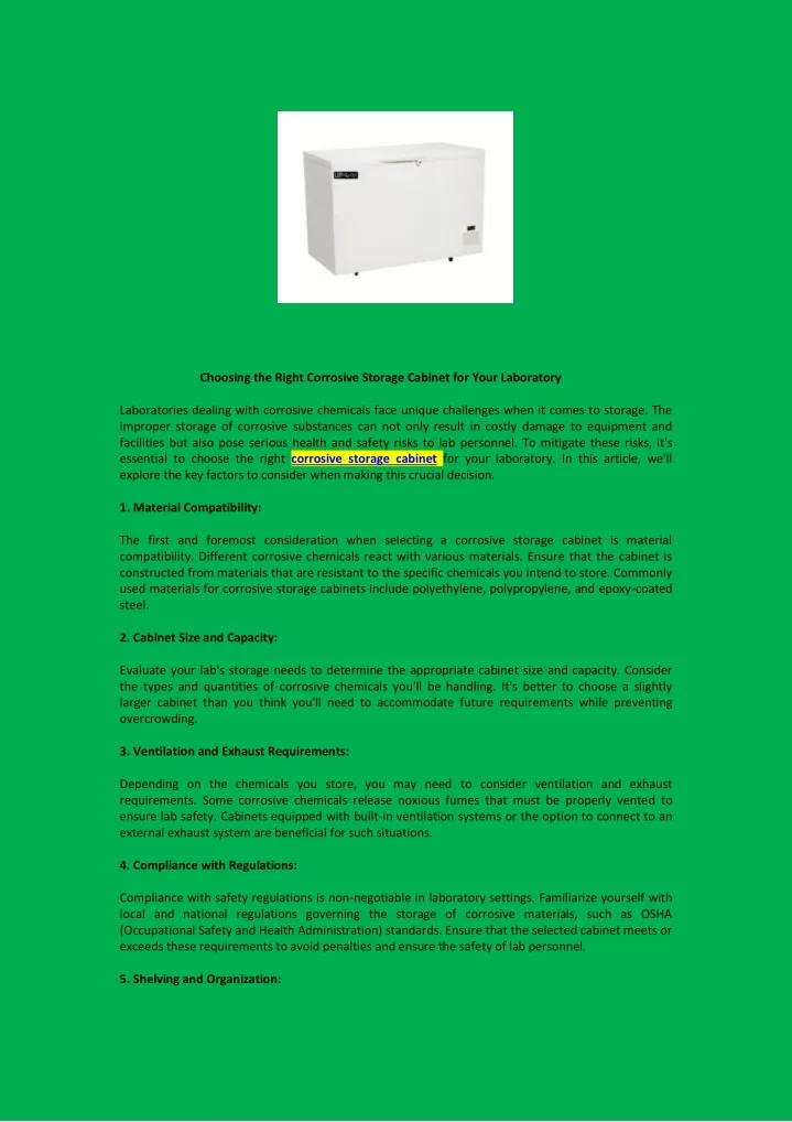 choosing the right corrosive storage cabinet