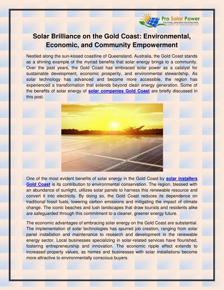 solar brilliance on the gold coast environmental