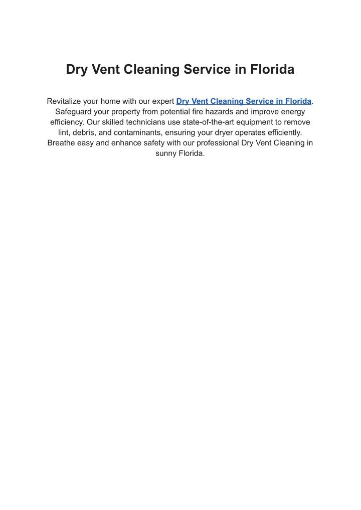 dry vent cleaning service in florida