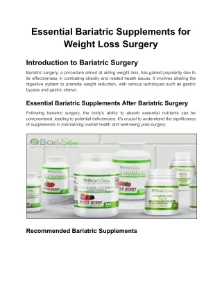 essential bariatric supplements for weight loss