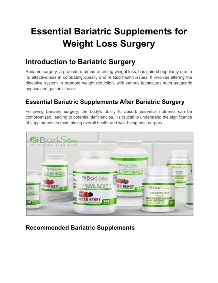 essential bariatric supplements for weight loss