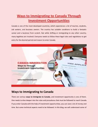 Ways to Immigrating to Canada Through Investment Opportunities