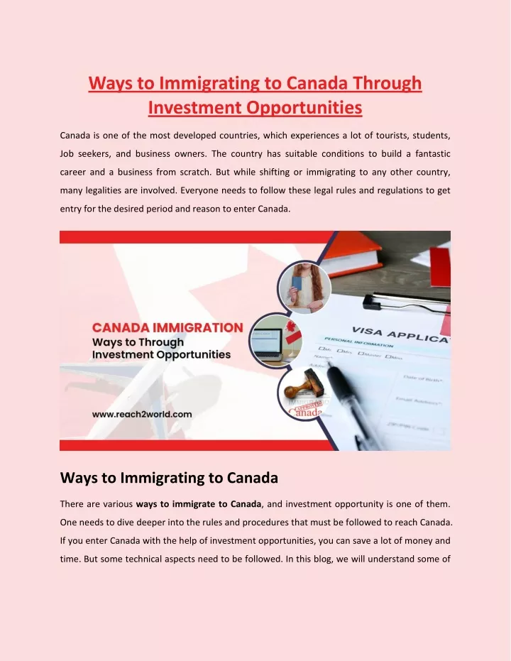 ways to immigrating to canada through investment