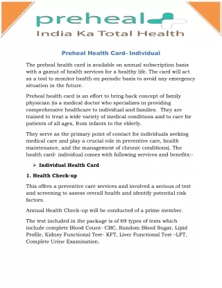 Preheal Individual Health Card | Healthcare Services Near Patna