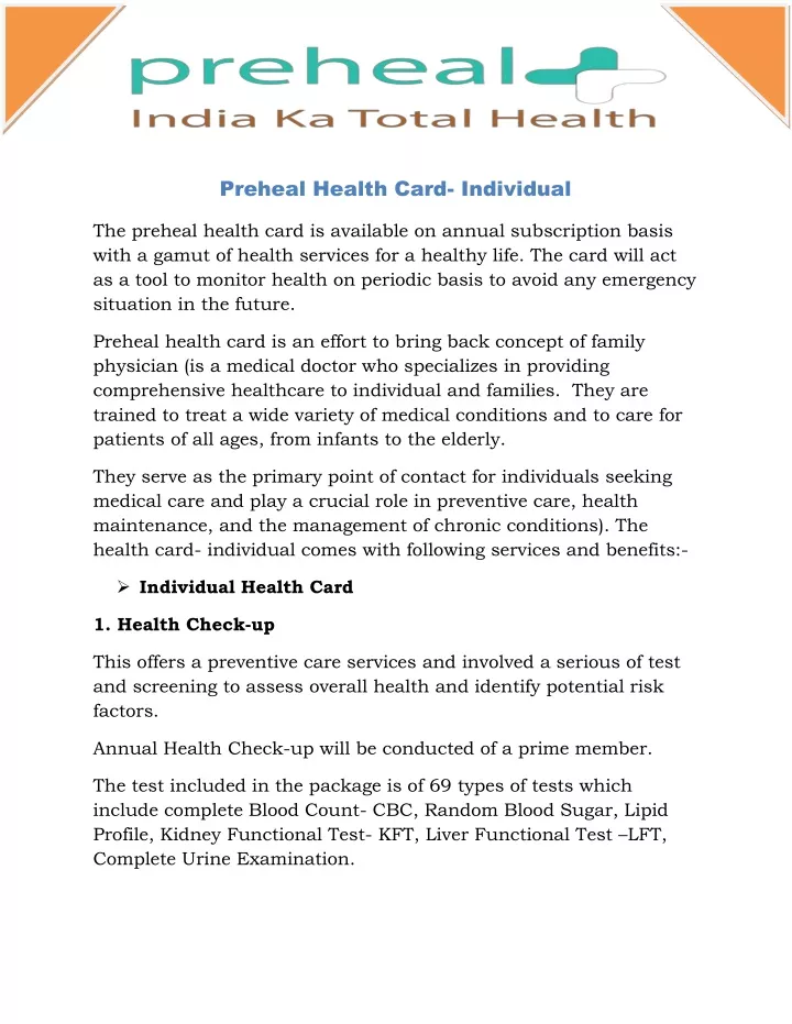 preheal health card individual