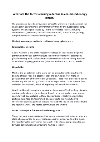 What are the factors causing a decline in coal-based energy plants?