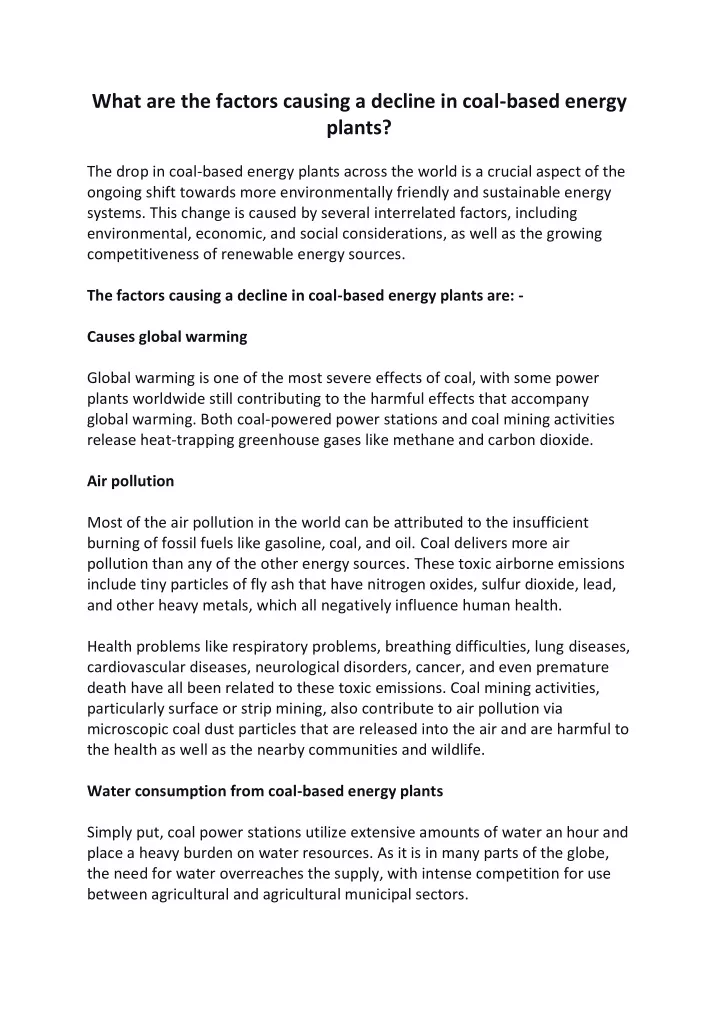 what are the factors causing a decline in coal