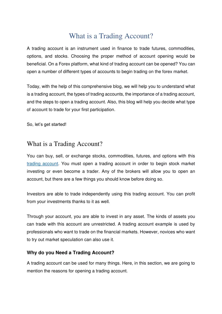 what is a trading account
