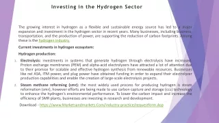 Investing in the Hydrogen Sector
