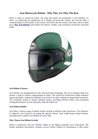 Arai Motorcycle Helmet - Why They Are They The Best