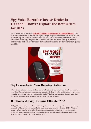 Spy Voice Recorder Device Dealer in Chandni Chowk: Explore the Best Offers 2023