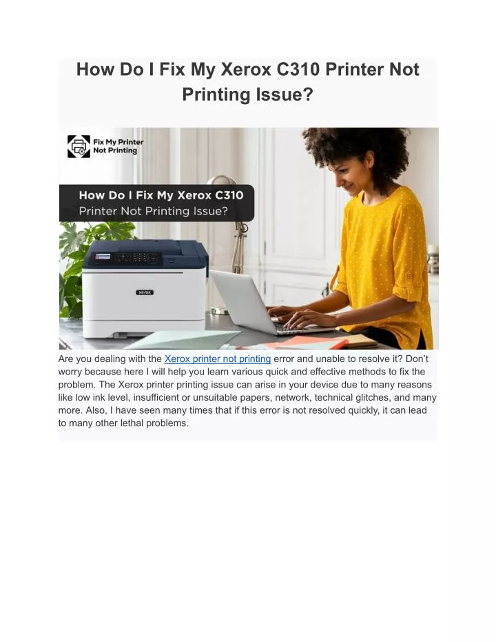 how do i fix my xerox c310 printer not printing