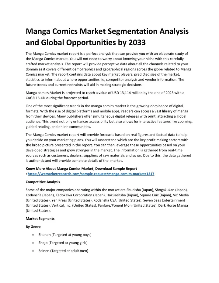 manga comics market segmentation analysis
