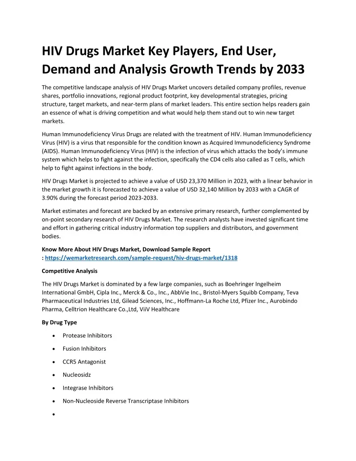 hiv drugs market key players end user demand